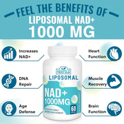 Maripolio Liposomal NAD+ Supplement 1000 mg Highest NAD Pontecy Max Absorption Pure NAD Supplement Energy and DNA Repair, Aging Defense, Brain Function 60 Softgels