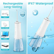 SKY-TOUCH Cordless Water Flosser Portable Dental Oral Irrigator with 4 Modes & 4 Nozzles, 280ml Water Tank, Rechargeable & Waterproof for Teeth, Braces & Gum Care, Home & Travel Use