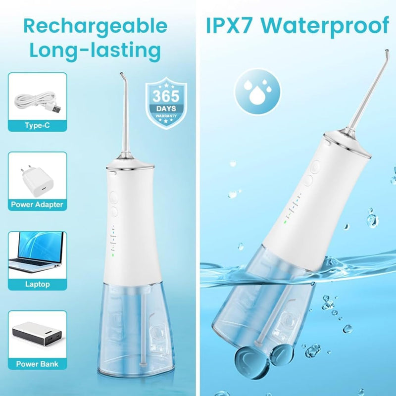 SKY-TOUCH Cordless Water Flosser Portable Dental Oral Irrigator with 4 Modes & 4 Nozzles, 280ml Water Tank, Rechargeable & Waterproof for Teeth, Braces & Gum Care, Home & Travel Use