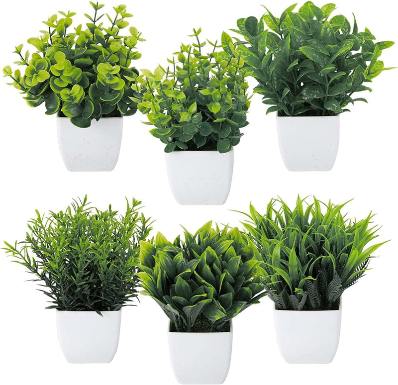 Dekorly Artificial Potted Plants, 8 Pack Artificial Plastic Eucalyptus Plants Small Indoor Potted Houseplants, Small Faux Plants for Home Decor Bathroom Office Farmhouse (Set 0F 8)