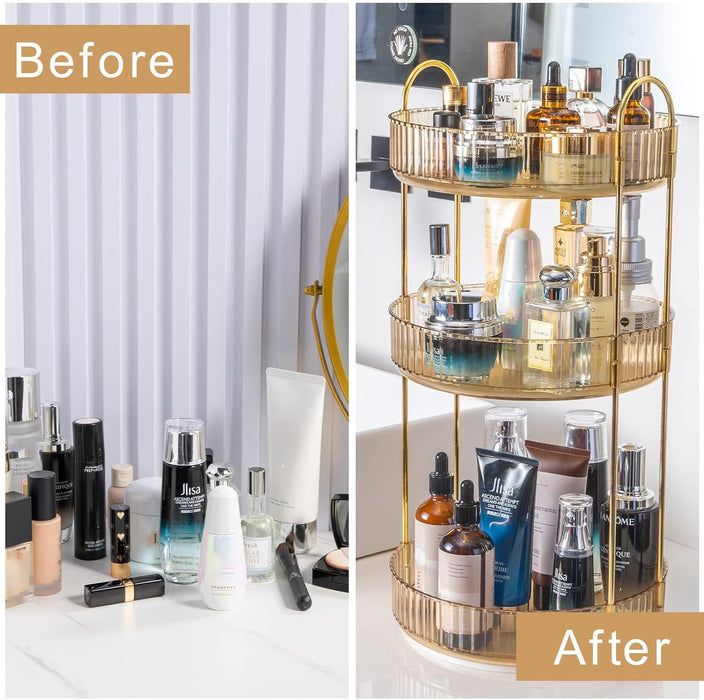 INVSSENE 360° Rotating Makeup Organizer, Bathroom Make Up Spinning Holder Rack, Large Capacity Cosmetics Storage Vanity Shelf Countertop, Fits Cosmetics, Perfume, Skincare, Lipsticks(2 Tiers, Green)