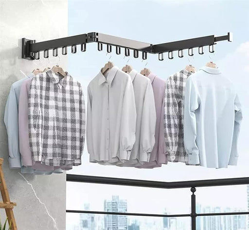 TTEDOYE Folding Clothes Hanger Wall Mount Cloth Drying Rack Retractable Home Laundry Clothesline For Balcony Bedroom Trifold Hole free clothes rack