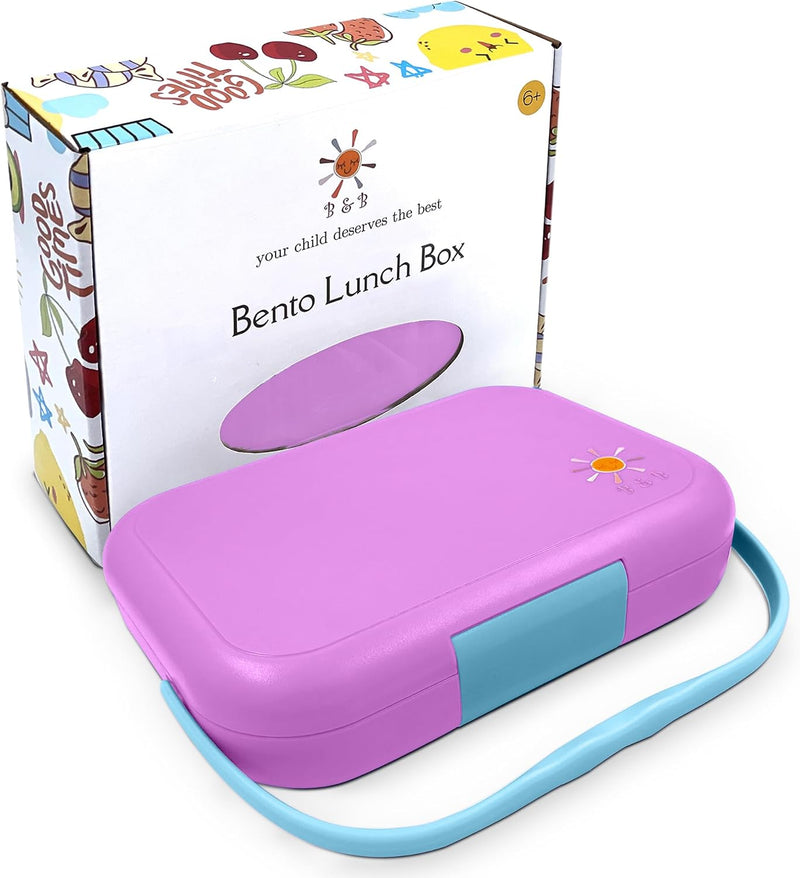 B&B Bento box 4/6 compartments Ideal Portion Sizes Leak-Proof, Bento Lunch Box for Kids Toddlers, Dishwasher Safe, BPA Free Removable Plastic Tray for kids Ages 3 to 7 years (nighttime blue) - lavender