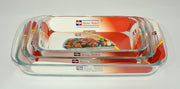 Home Maker Premium 3-Piece Glass Rectangular Oven Baking Set, Turkish Made, Classic Design, Dishwasher Safe, Superior Heat Retention & Even Heat Distribution