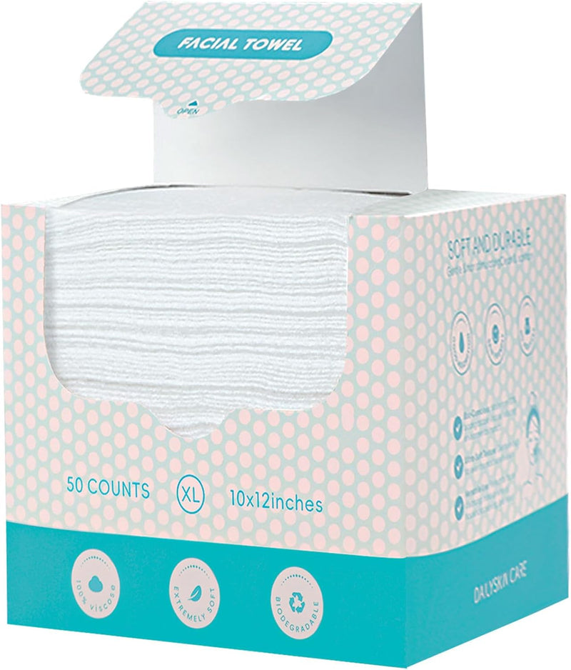 KMAKII Disposable Face Towelette Facial Cleansing Washcloth Dry Facial Tissue Face Cleaning Towels Dry Wipes for Cleaning and Skincare (1 Box of 50 Sheets)