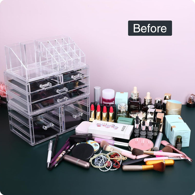 MOSIKER Acrylic 6 Drawers Makeup Organizer for Vanity,Clear Large Stackable Cosmetic Jewelry Storage Box for Bathroom