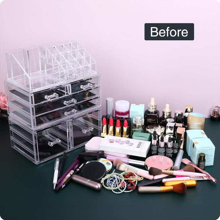 MOSIKER Acrylic 6 Drawers Makeup Organizer for Vanity,Clear Large Stackable Cosmetic Jewelry Storage Box for Bathroom