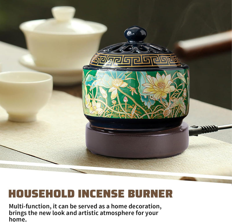 Ceramic Electric Incense Burner, Electronic Aroma Diffuser with Timing Temperature Adjustment and Cover, Resin Frankincense Burner, Used for Indoor Air Purification/Home Decoration/Meditation