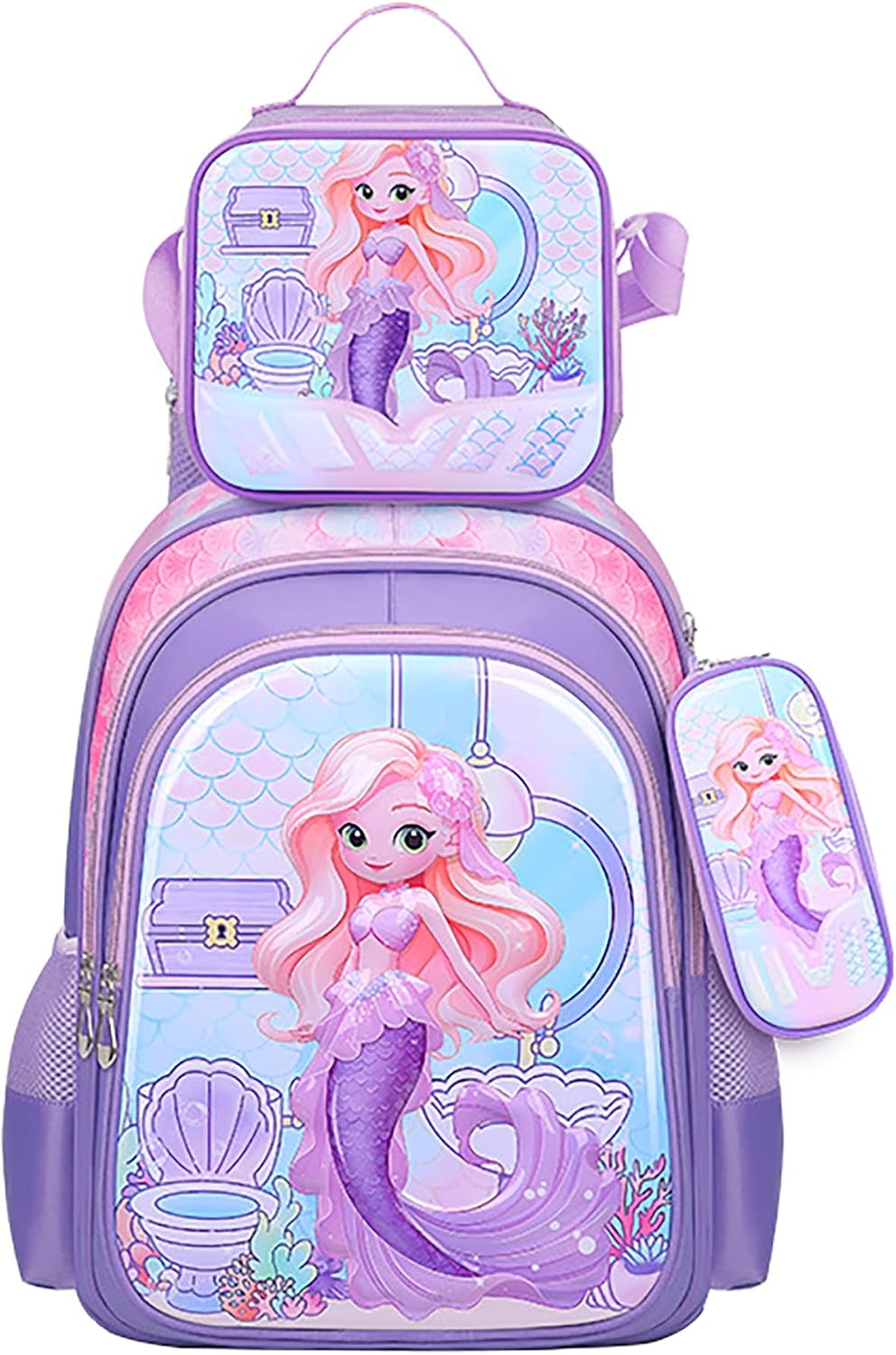 3PCS Kids Backpack for Boys Girls, 16 Inch Water Resistant Bookbag & Lunch Box & Pencil Case for Preschool Kindergarten Primary Junior Elementary School Teen Students (6-12 Age)