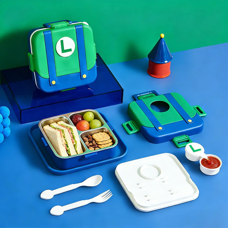 GGEROU Stainless Steel Lunch Box for Kids Adults,Insulated Bento Lunch Box with Tableware & Bag,1060ML 4 Compartment Divided Lunch Containers with Lids,Leakproof BPA Free Dishwasher Safe Purple - Green / 750ML