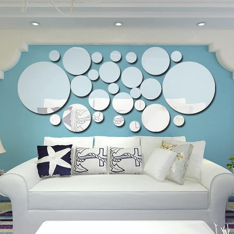 Sulfar 26 Pcs Acrylic Polka Dot Wall Mirror Stickers DIY Decorative Art Decals for Home, Party, Bedroom & Living Room Mural