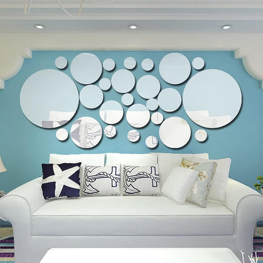 Sulfar 26 Pcs Acrylic Polka Dot Wall Mirror Stickers DIY Decorative Art Decals for Home, Party, Bedroom & Living Room Mural