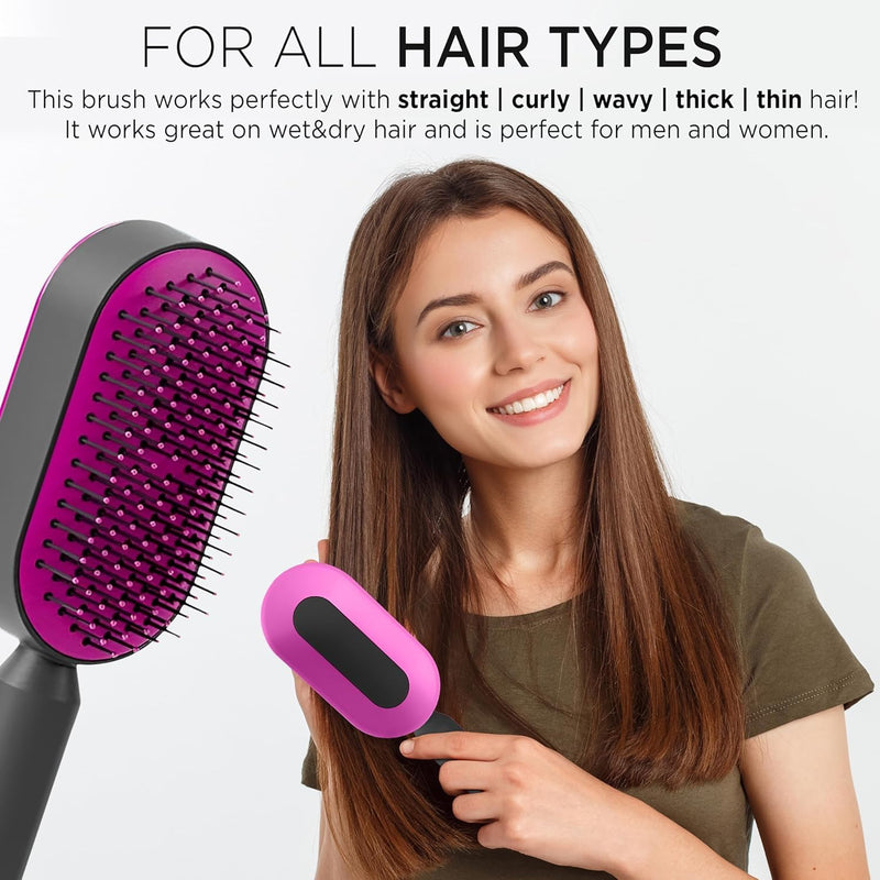 Mariyabâ„¢ Self Cleaning Hair Brush-New 3D Air Cushion Brush for Detangling-Scalp Massager-Hair Brush with Nylon Bristles for All Hair-Easy Clean Hair Brush for Women & Men (White)