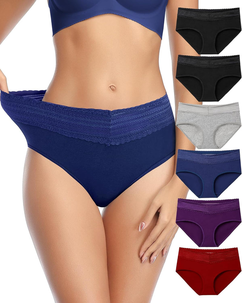 Women's Underwear, High Waist Cotton Breathable Full Coverage Panties Brief Multipack Regular and Plus Size