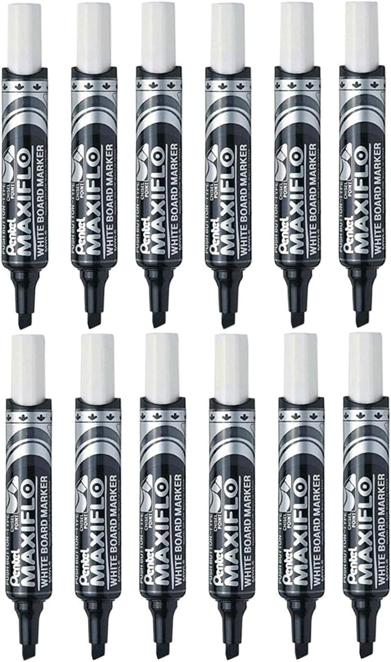 Pentel Mwl6-aa Maxiflo White Board Marker Set Of 12, Black