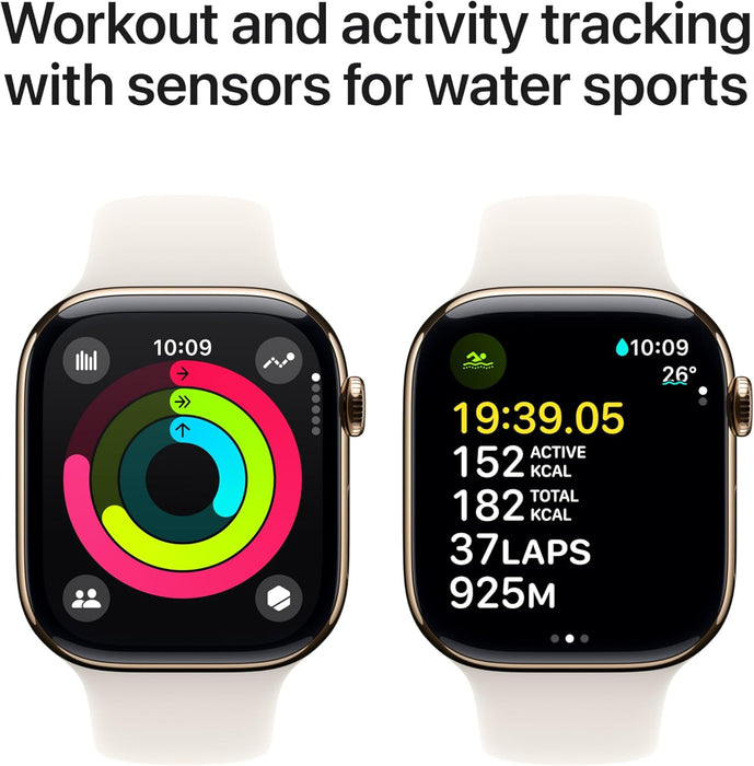 Apple Watch Series 10 GPS + Cellular 46 mm Smartwatch with Gold Titanium Case with Gold Milanese Loop - M/L. Fitness Tracker, ECG App, Always-On Retina Display, Carbon Neutral