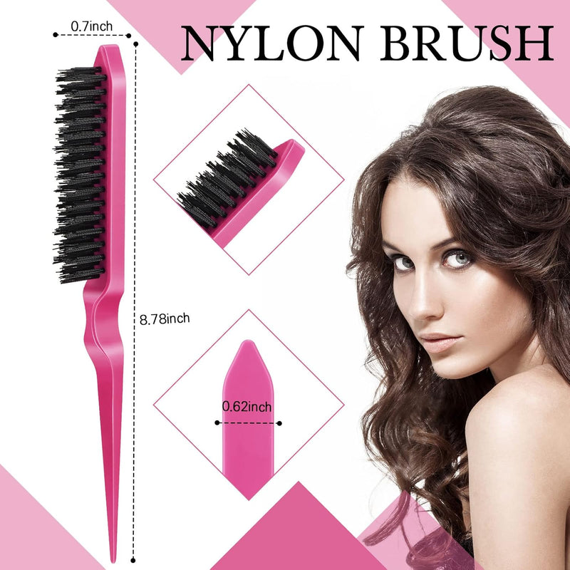 Geiserailie 3 Pcs Slick Back Hair Brush Set Bristle Brush Edge Control Teasing Comb for Women Black Hair(Black)