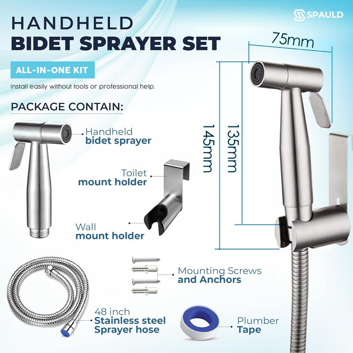 SPAULD Handheld Toilet Bidet Sprayer, Jet Sprayer Kit, Muslim Shower for Toilet, Shattaf, Stainless Steel Faucet Bidet Sprayer Set, Healthy diaper for Sprayer toilet