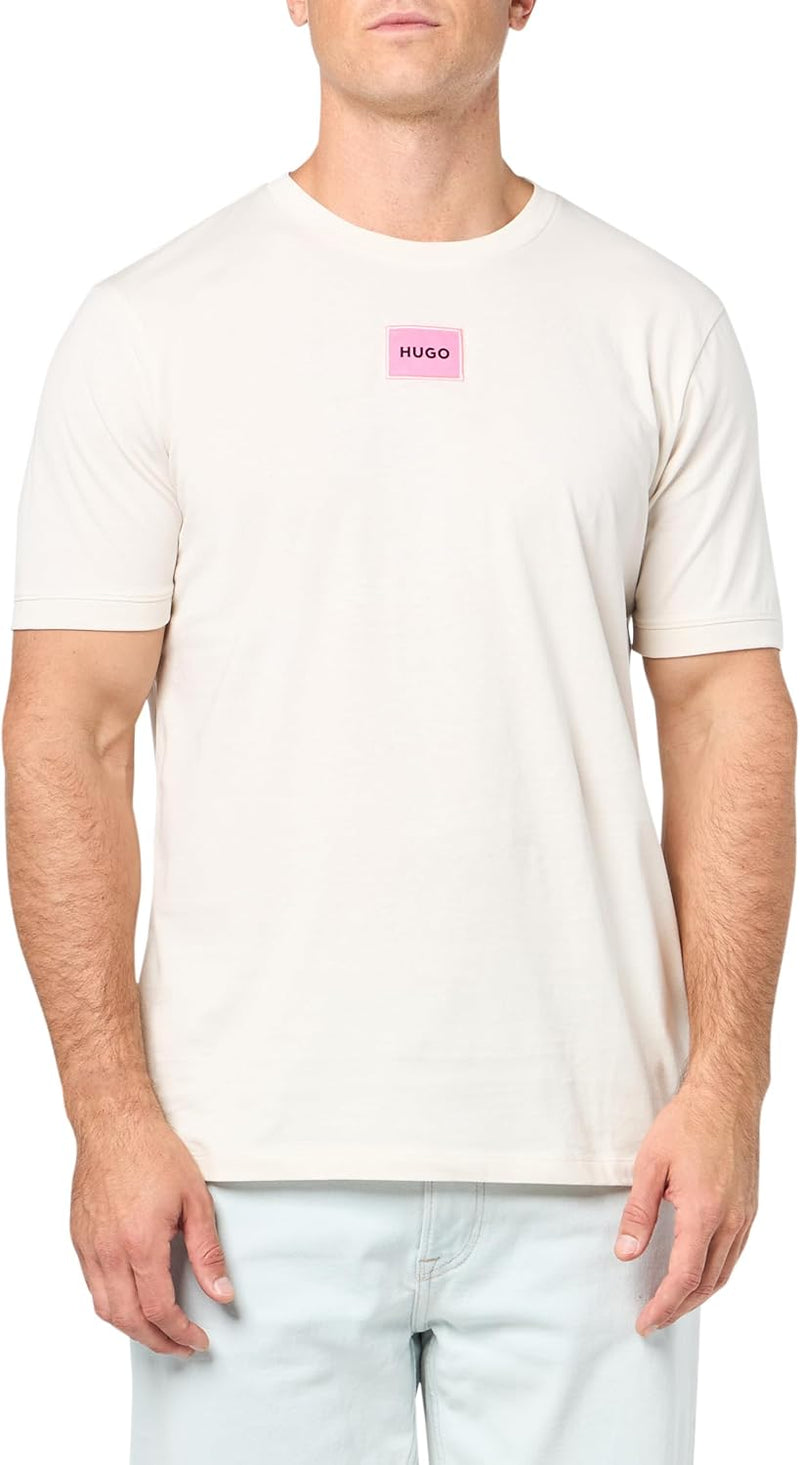 mens Ribbed Crew Neck Regular Fit Center Logo T-shirt T-Shirt - Whisper Cream