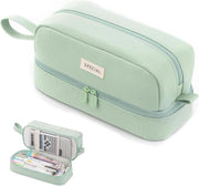 Pencil Case Large Capacity, Pencil Case Aesthetic, Pencil Case Pen Pouch with Zipper Compartments Portable Handle, Pencil Pouch for School Office College Teen Girls Boys Adults Students Black (Green) - Green