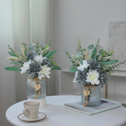 Faux Flowers with Vase, Artificial Silk Flowers in Vase, Fake Plant Eucalyptus and Willow,Flower Arrangement for Home Farmhouse kitchen Dining Table Centerpiece Decorations Table Decor (Grey Blue)