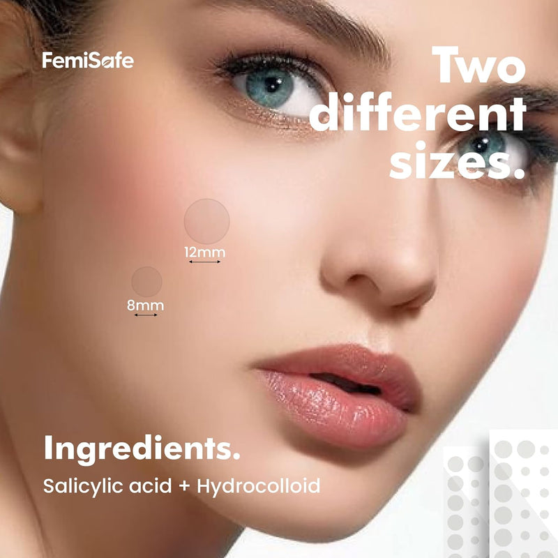 FemiSafe Acne Pimple Patch | 72 Invisible & Waterproof | Enriched with Salicylic Acid & Hydrocolloid | Spot Acne Patches for Unisex| Reduces pus overnight | Heal acne scars in 5-7 days |Sizes 8-12 mm