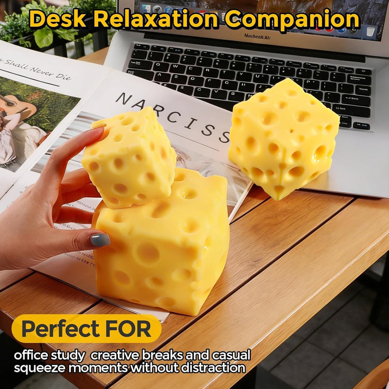 SLEEPHEAD Cheese Squishy Stress Ball 7cm Cute Cheese Block Fidget Toy for Anxiety Relief Soft Silicone Squeeze Cheese Squishy Toy for Adults Teens Desk Decor & Party Favor