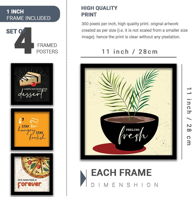 kotart Engineered Wood Photo Frames For Kitchen And Restaurant Wall Decoration - Food Quotes Decor Poster With Frame (11 Inch X 11 Inch, Multi) Design-2, Square)