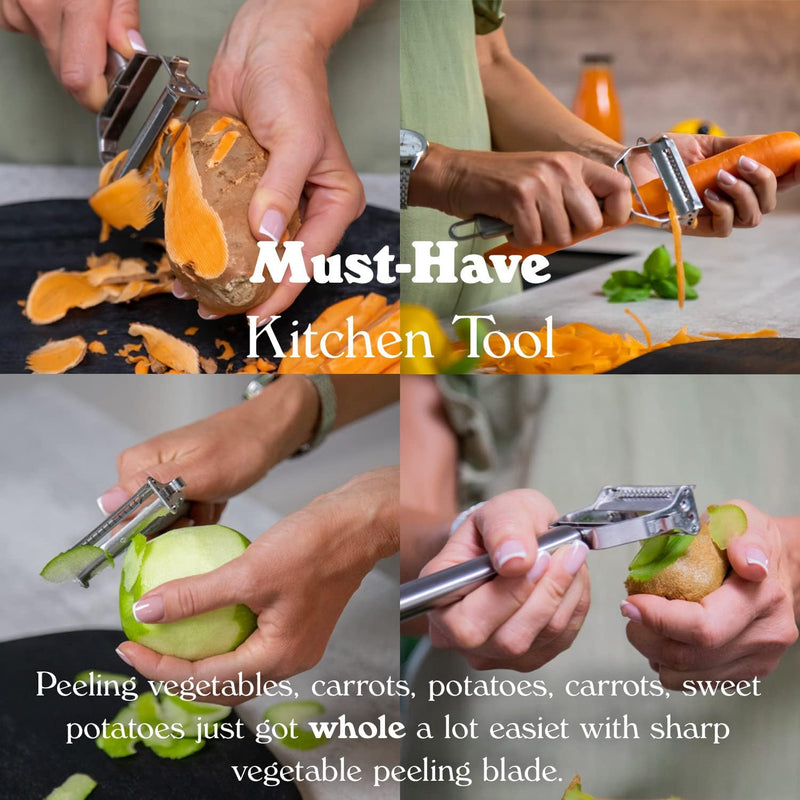 Oasisgalore Stainless Steel Julienne Peeler with Grater,Slicer Vegetable Cutter Potato Cutter Blades Cucumber Slicers for Carrot
