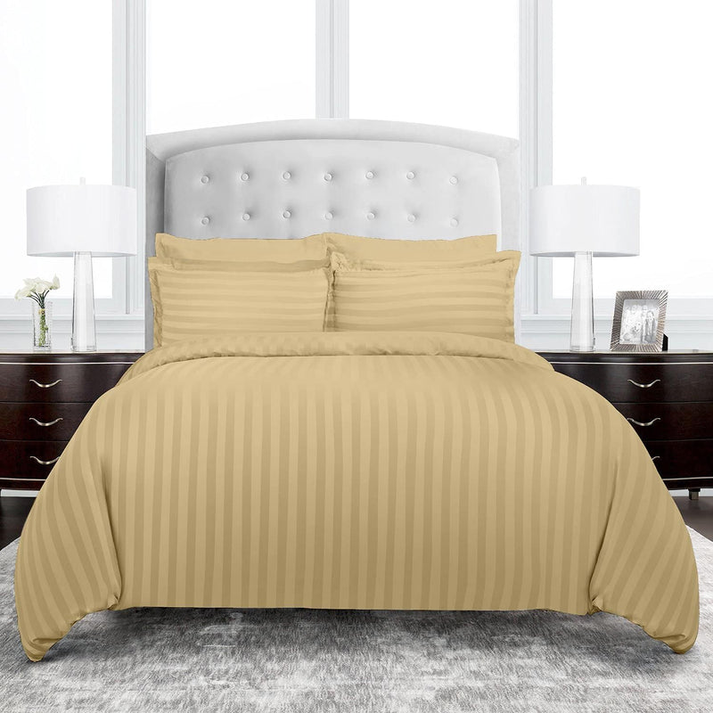 Easy Living Stripe 3 Pcs Duvet Cover Set 240x260 cm with 2 Pillow Cases; White Size: King - 220x240 Brown