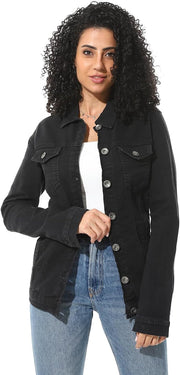 Womens Turn Down Collar DANIM Jacket - Black