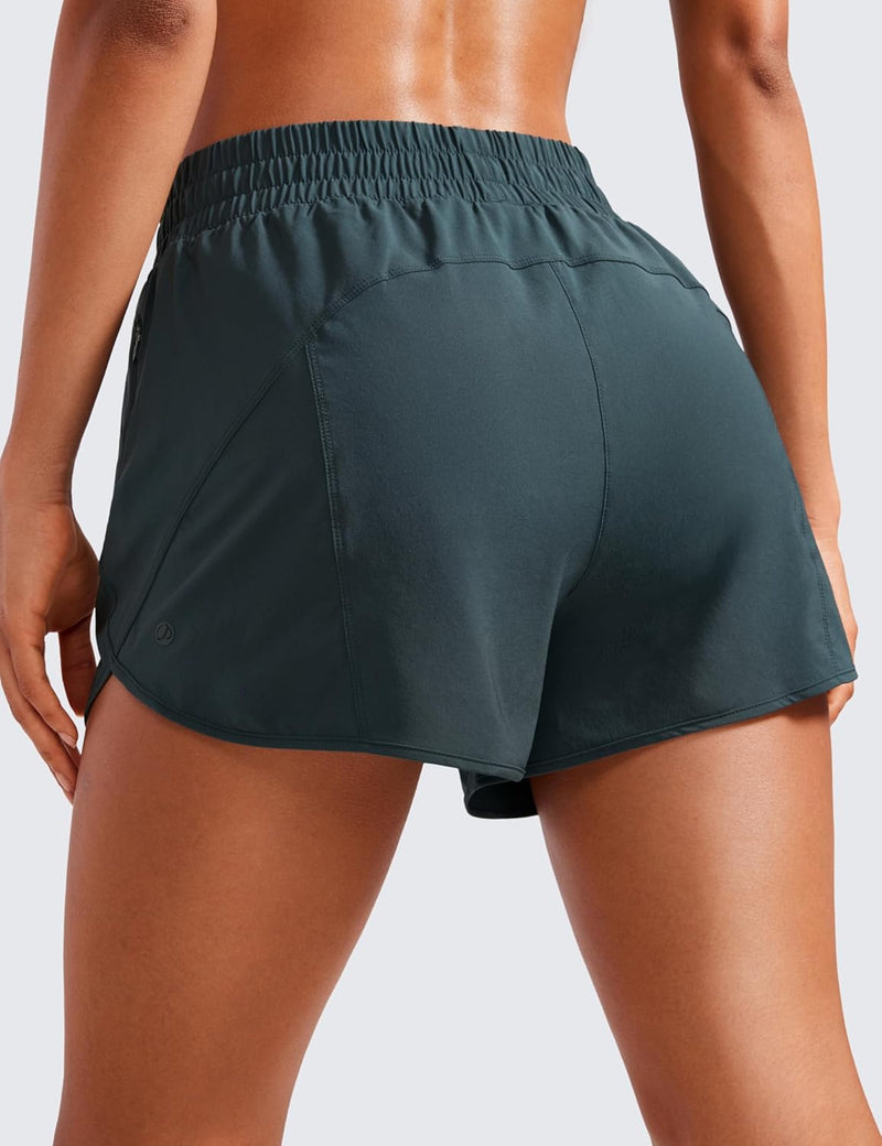 CRZ YOGA Women's High Waisted Running Shorts Mesh Liner - 3'' Dolphin Quick Dry Athletic Gym Track Workout Shorts Zip Pocket