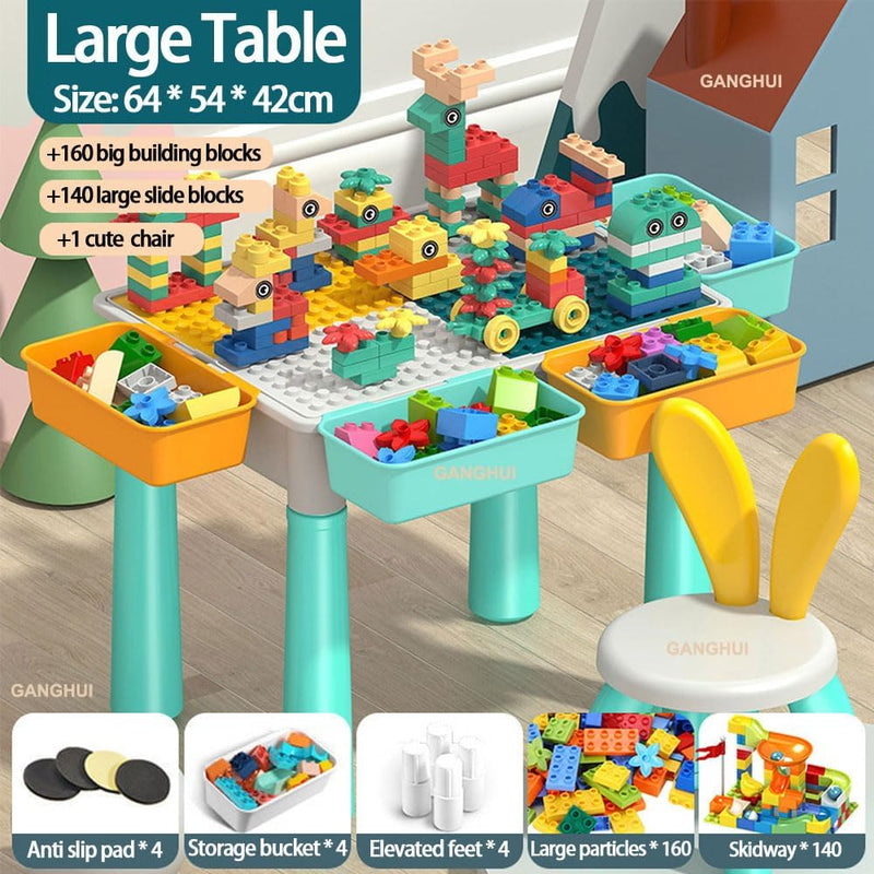 Multi-Functional Kids Activity Table & Chair Set,Building Block Play Surface,Sand/Water Station & Study Desk with Chairs - Multi-Functional Educational Toy for Boys & Girls Ages 3-8 Years - Blue A