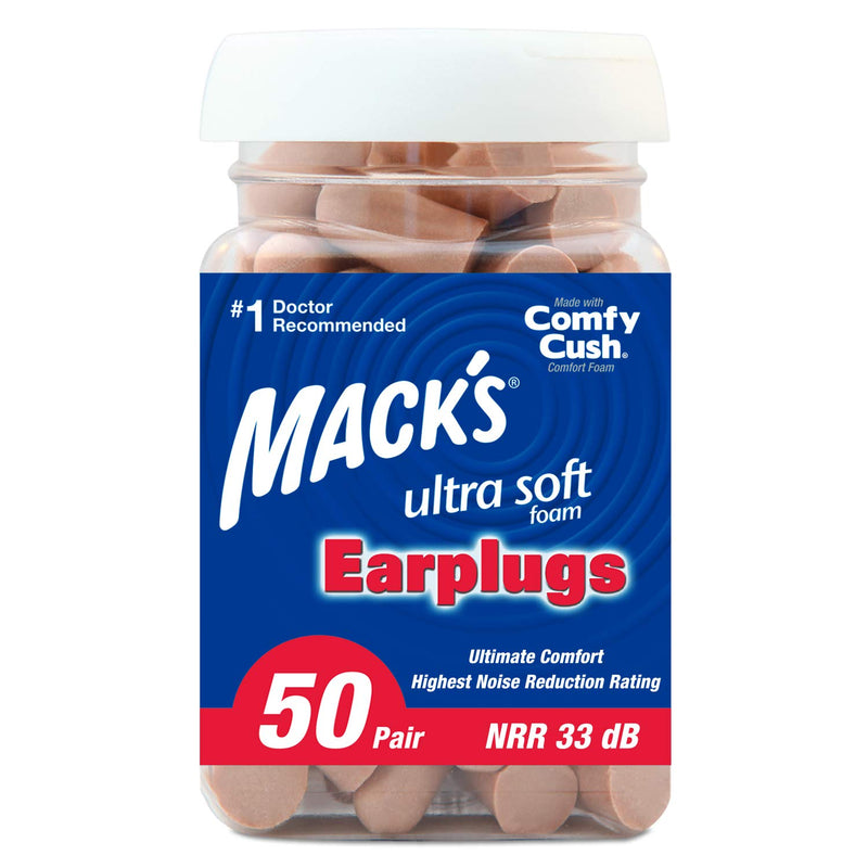 Mack's Ultra Soft Foam Earplugs, 50 Pair - 33dB Highest NRR, Comfortable Ear Plugs for Sleeping, Snoring, Travel, Concerts, Studying, Loud Noise, Work