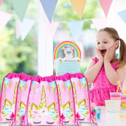 12-Pack Unicorn Drawstring Party Bags Prime Styles - Reusable Waterproof Favor Bags for Birthday Party Favors, Baby Showers & Gifts - 13.4" x 11"
