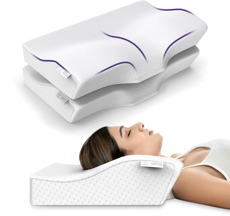 MY ARMOR Ventilated Cool Gel Memory Foam Pillows for Sleeping, Orthopedic Pillows for Neck Pain Relief (White Cover, Cool Gel Thin (pack of 1)) - With Outer Cover Cervical Pillow (Pack of 2)