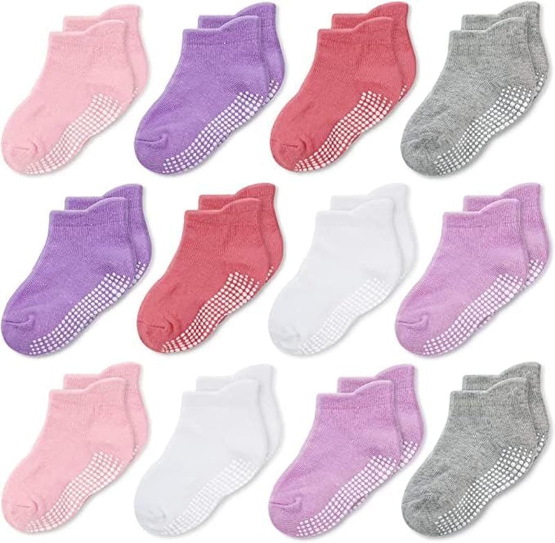 CozyWay Non-Slip Socks with Grippers - Ankle Style for Little Girls and Boys, Infants, Toddlers, Children