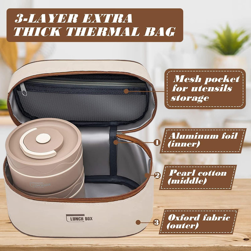 Exrp Stainless Steel Bento Box Adult Lunch Box, Portable Insulated Food Lunch Container Set with Thermal Lunch Box, 4 Separate Stackable Lunch Container for Adult Kids Men Women