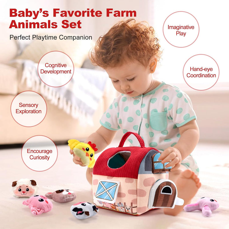 Coolplay Soft Baby Toys 6-12 Months Barn with Stuffed Farm Animals, Montessori Toys for Babies, Sensory Toys for Toddler 1-3