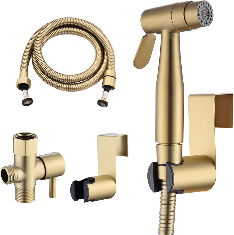 Senhozi Brushed Gold Bidet Sprayer for Toilet, Stainless Steel Spray Head with Jet Spray and Soft Spray Modes, Bathroom Handheld Spray for Cloth Diaper Sprayer, Bathing Pets, Feminine Wash