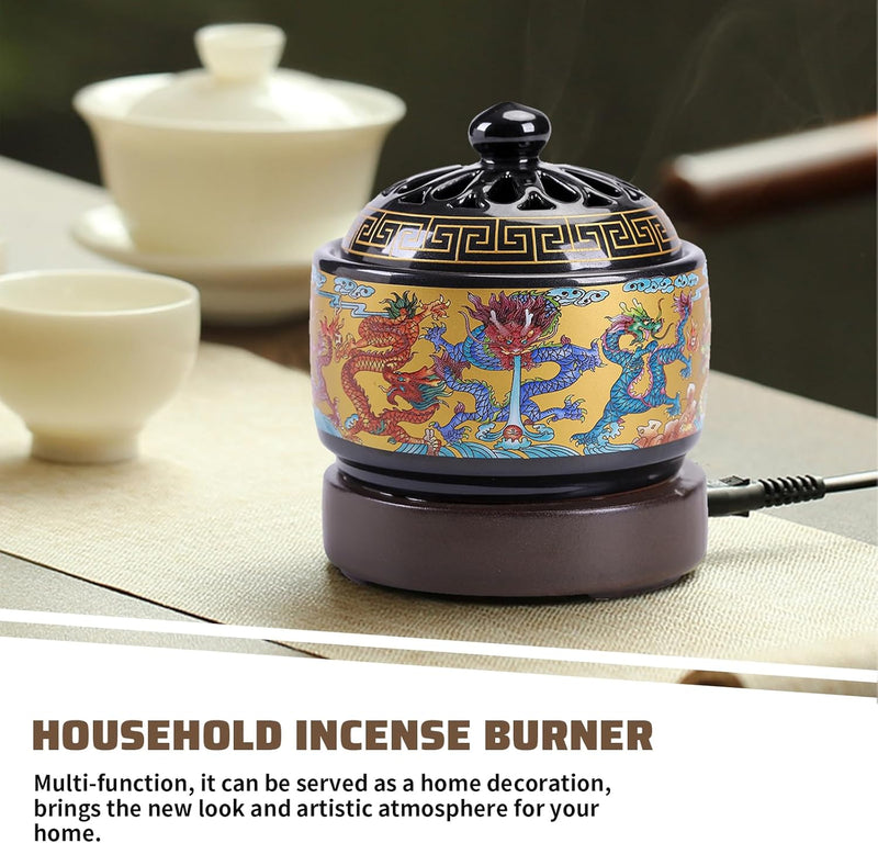 Ceramic Electric Incense Burner, Electronic Aroma Diffuser with Timing Temperature Adjustment and Cover, Resin Frankincense Burner, Used for Indoor Air Purification/Home Decoration/Meditation