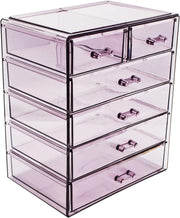 Sorbus Acrylic Clear Makeup Organizer - Big & Spacious Cosmetic Display Case - Stylish Designed Jewelry & Make Up Organizers and Storage for Vanity, Bathroom (4 Large, 2 Small Drawers) - 4 Large, 2 Small Drawers berry