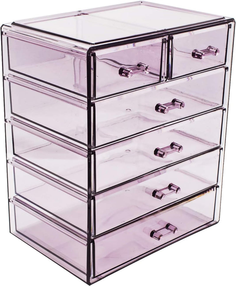 Sorbus Acrylic Clear Makeup Organizer - Big & Spacious Cosmetic Display Case - Stylish Designed Jewelry & Make Up Organizers and Storage for Vanity, Bathroom (4 Large, 2 Small Drawers) - 4 Large, 2 Small Drawers berry