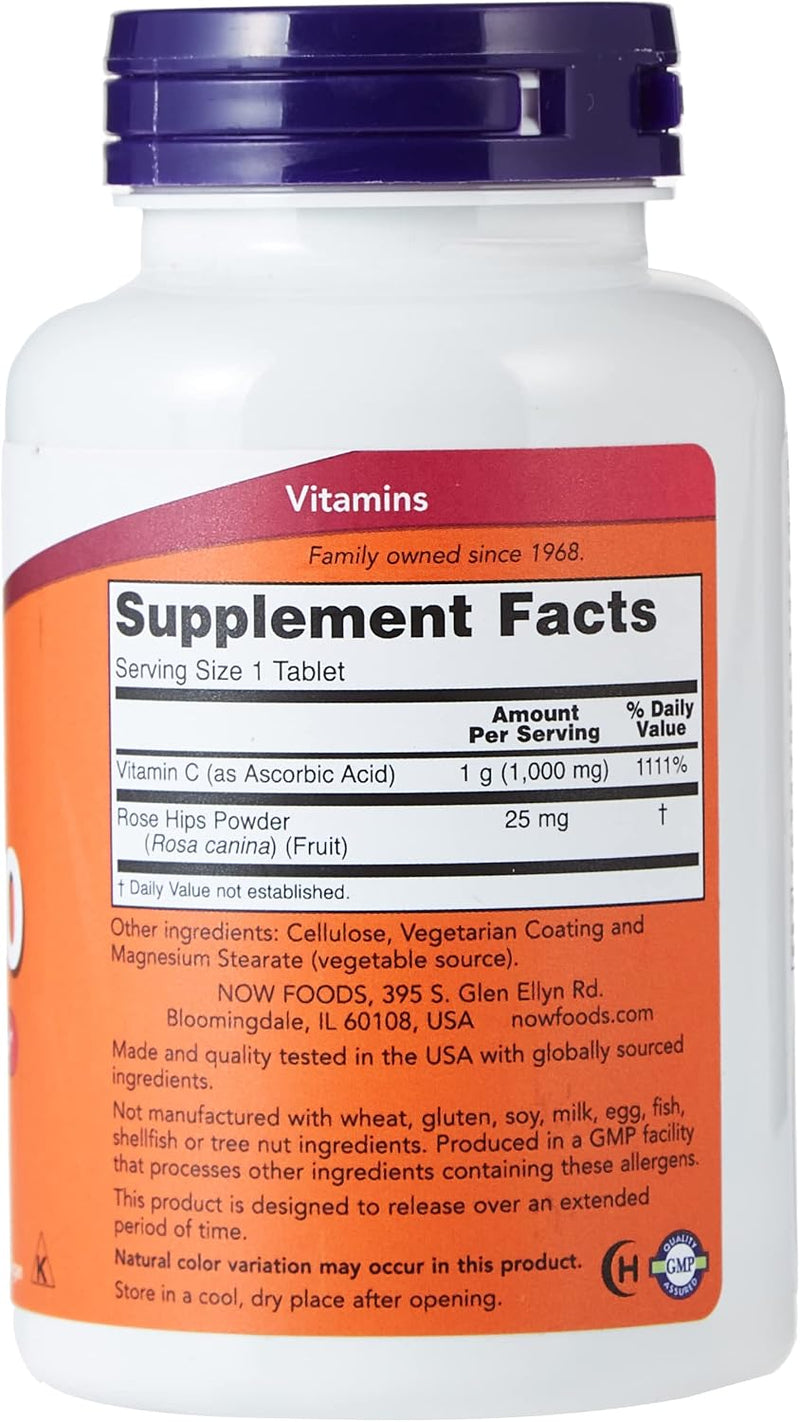 Foods Vitamin C-1000 Sustained Release with Rose Hips Time-Release Vitamin C for Immune Support & Antioxidant Protection & Collagen Formation & Long-Lasting Absorption 100 Tablets
