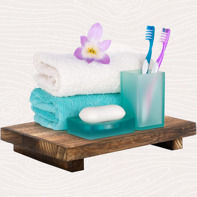 Nuogo Wood Riser Tray Soap, Stand Soap Tray for Kitchen Sink, Wood Pedestal for Kitchen Counter Sink Stand Decorative Rustic Bathroom Dishes for Plant Bottles Candles Display (Natural, 9 x 6 Inch)