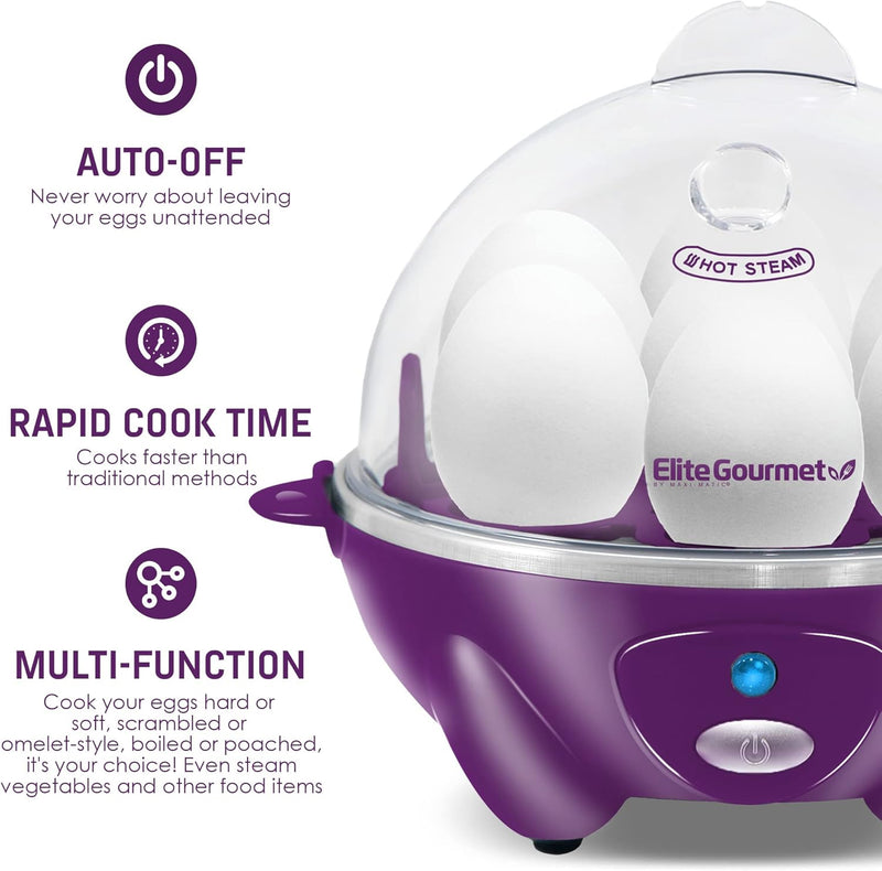 Elite Gourmet EGC322CBL Easy Egg Cooker Electric 7-Egg Capacity, Soft, Medium, Hard-Boiled Egg Cooker with Auto Shut-Off, Measuring Cup Included, BPA Free, Classic Blue