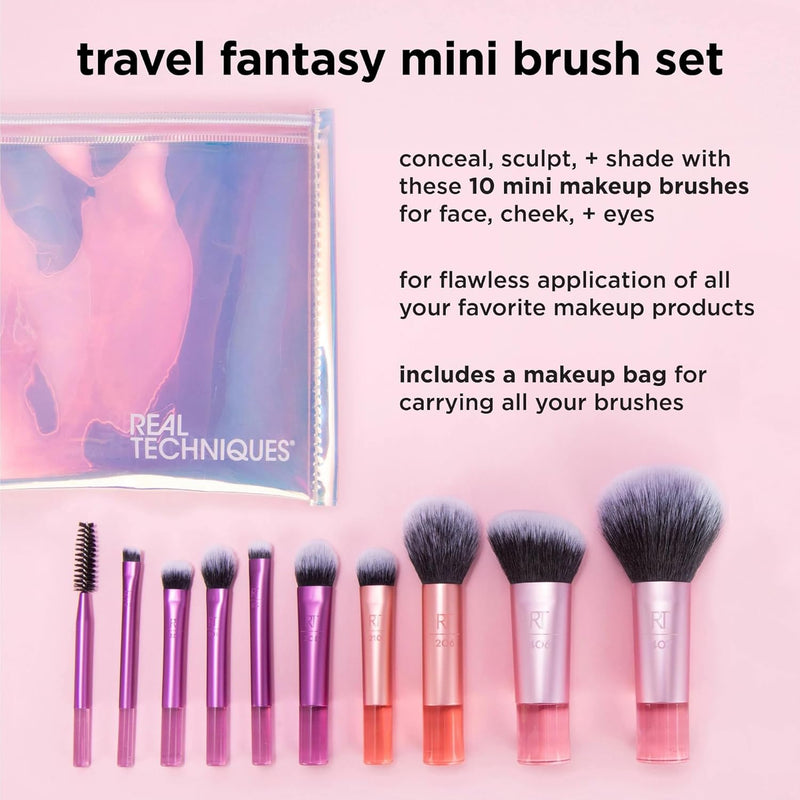 Real Technique Travel Fanstasy Mini Brush Kit, Makeup Brushes, Mini Sized Brushes, Perfect For Travel or On The Go, 10 Piece Set, Purple - Single