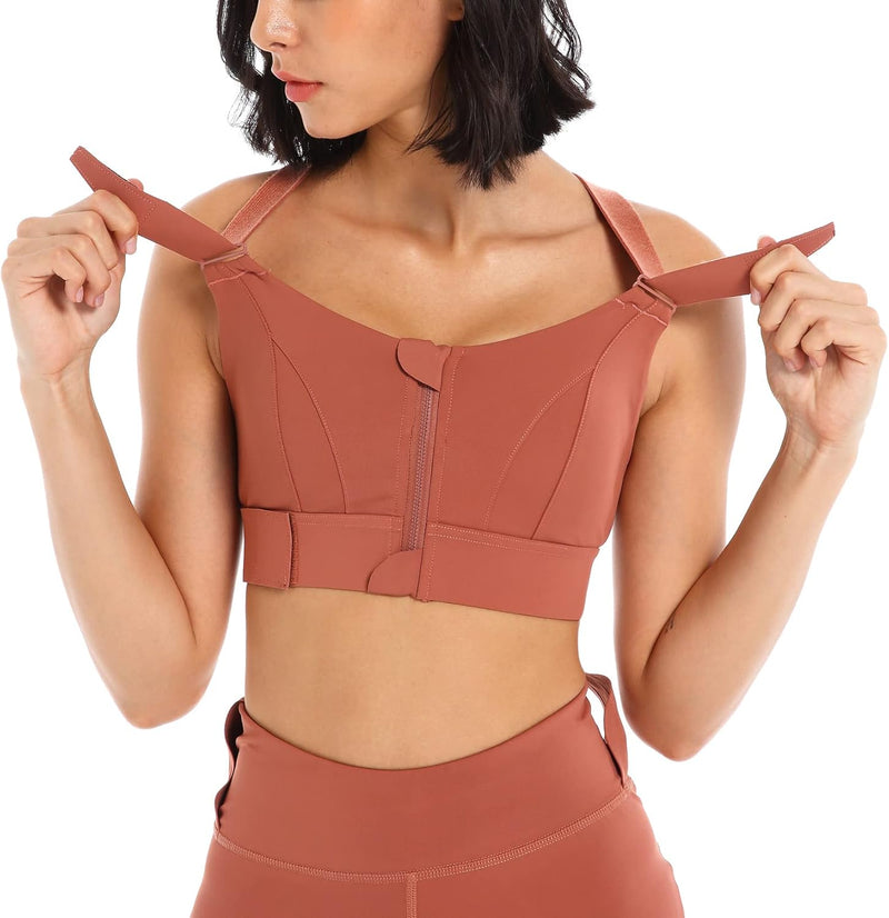 Sports Bra for Women High Impact Work Out Bra with Support Front Zipper Gym Padded Bras with Adjustable Straps