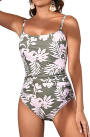 Women's One Piece Swimsuits Tummy Control Ruched Bathing Suit 1 Piece Swimwear - Green Printed