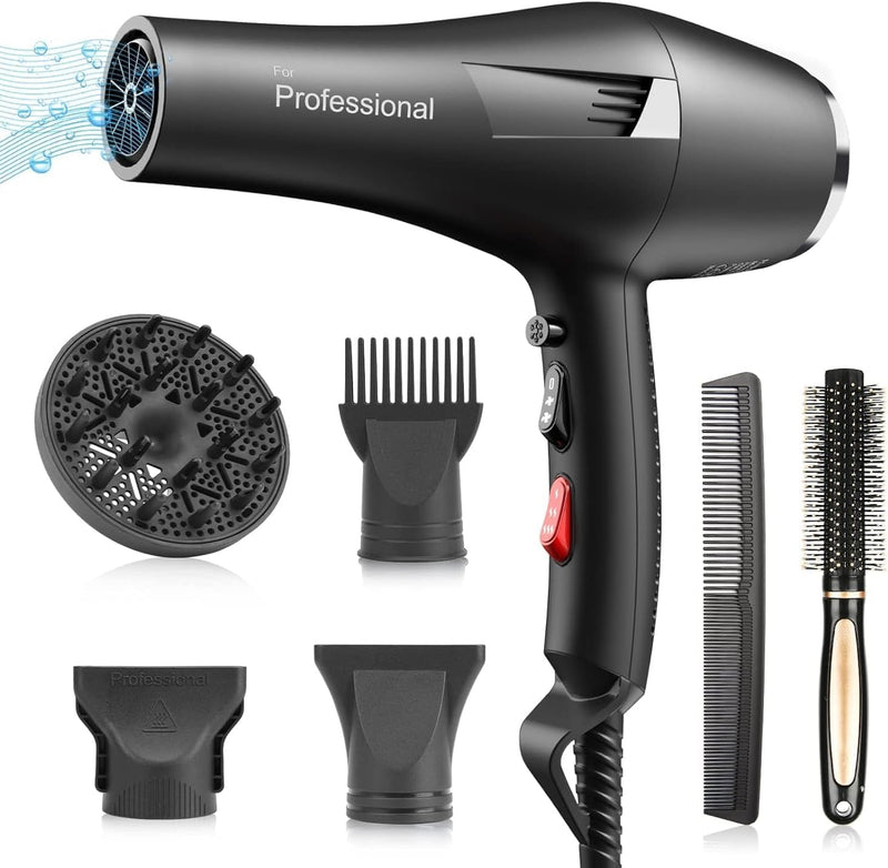 Faszin Ionic Hair Dryer, Salon Professional Blow Dryer 2400W AC Motor Fast Drying with 2 Speed, 3 Heat Setting, Cool Button, with Diffuser, Nozzle, Concentrator Comb for Curly and Straight Hair